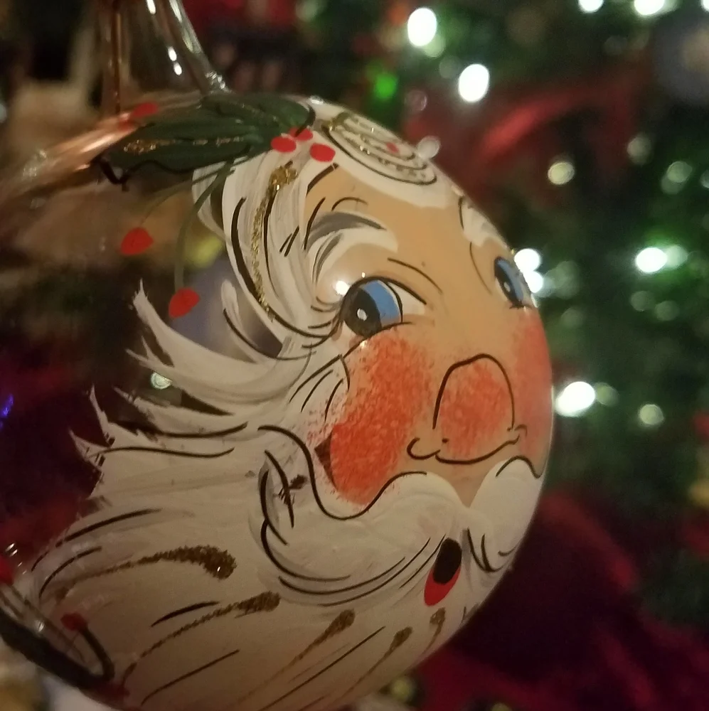 Hand Painted Santa Claus Ball Ornament Glass Christmas